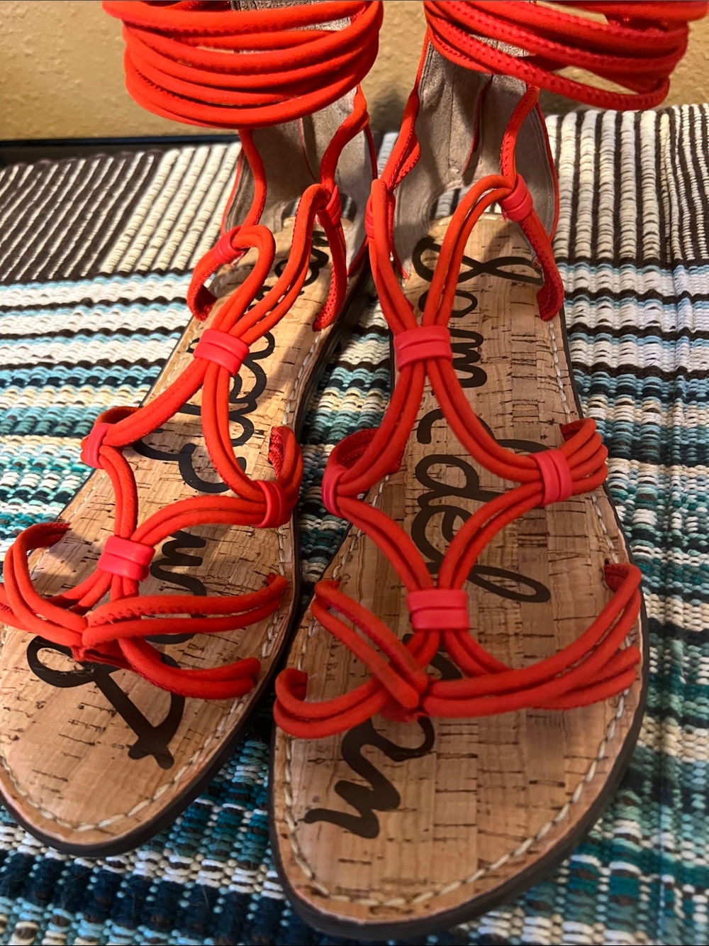 Sam Edelman Red Lace-Up Strappy Sandals